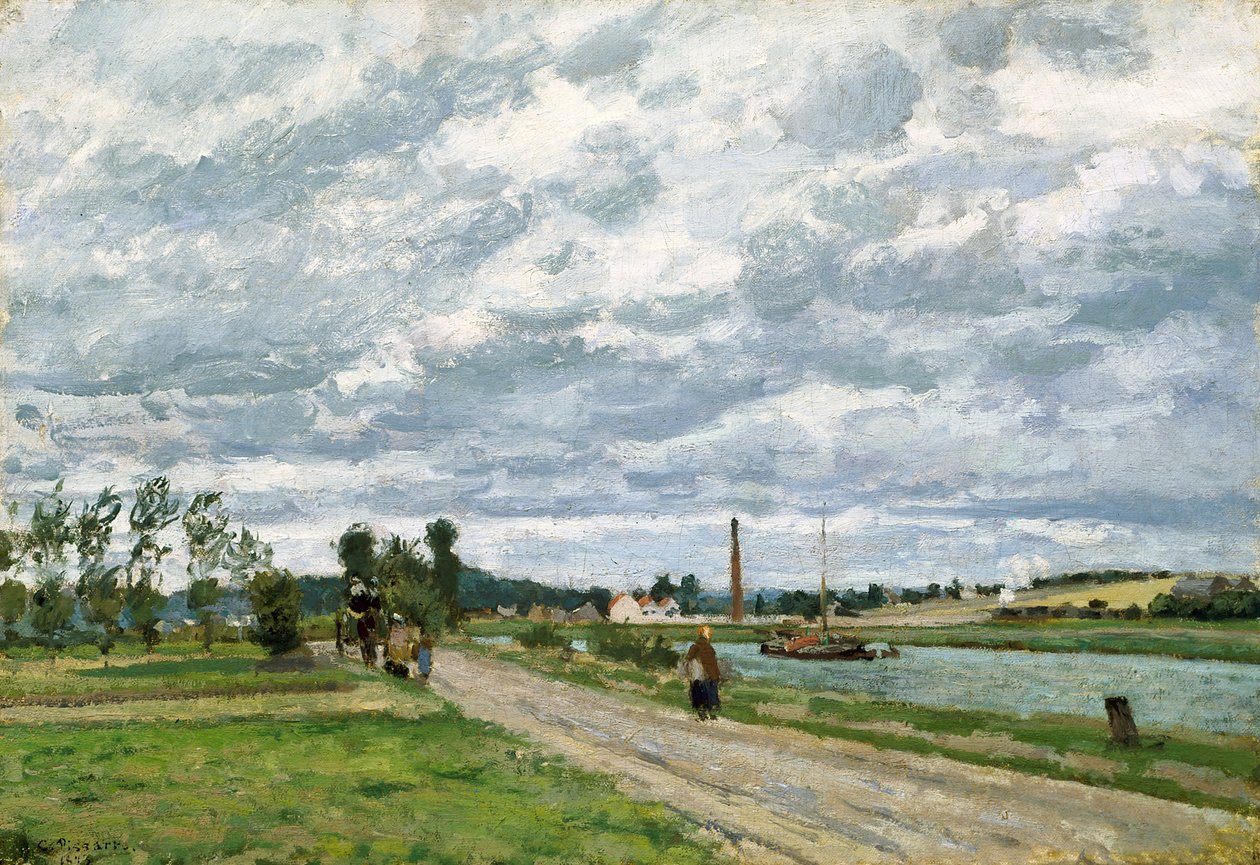 The Banks Of The Oise Near Pontoise (olja på duk) av Camille Pissarro