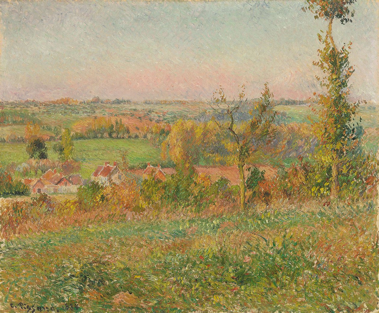 The Hills of Thierceville sett från Country Lane, Vicinity of Eragny; Les coteaux de Thierceville vus de la cavee, environs d"Eragny, 1884 av Camille Jacob Pissarro
