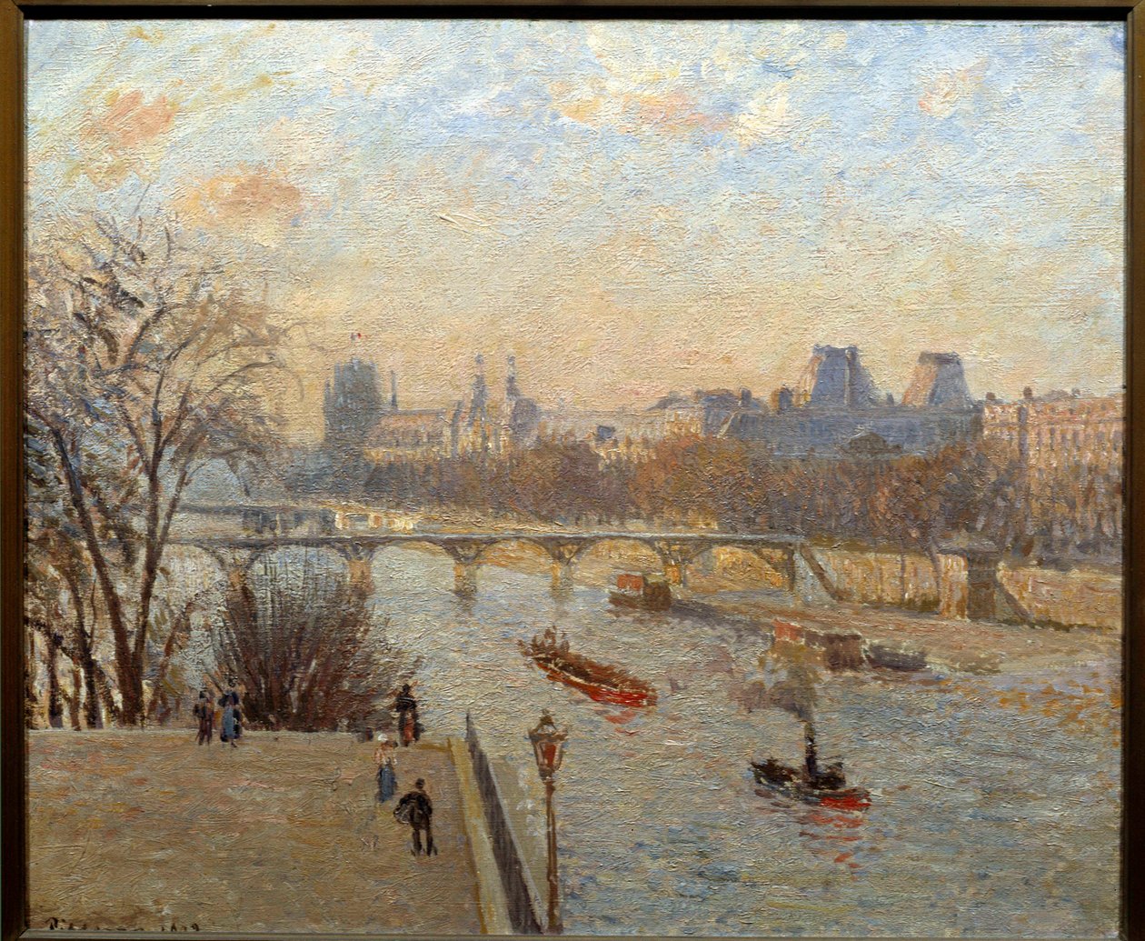 Louvren och Pont des Arts i Paris Målning av Camille Pissarro (1830-1903) 1800-talets Reims, Musee des Beaux Arts av Camille Jacob Pissarro