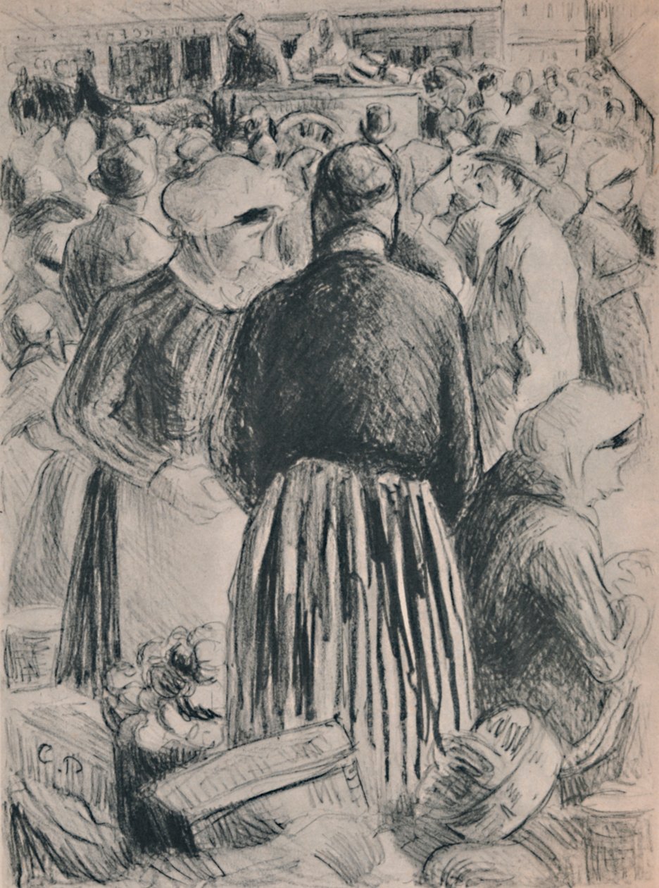 Marknaden i Pontoise, 1895, 1946 av Camille Jacob Pissarro