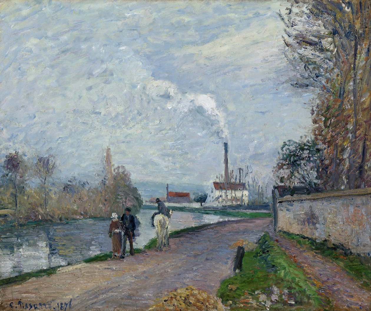 Oise nära Pontoise i grått väder av Camille Jacob Pissarro