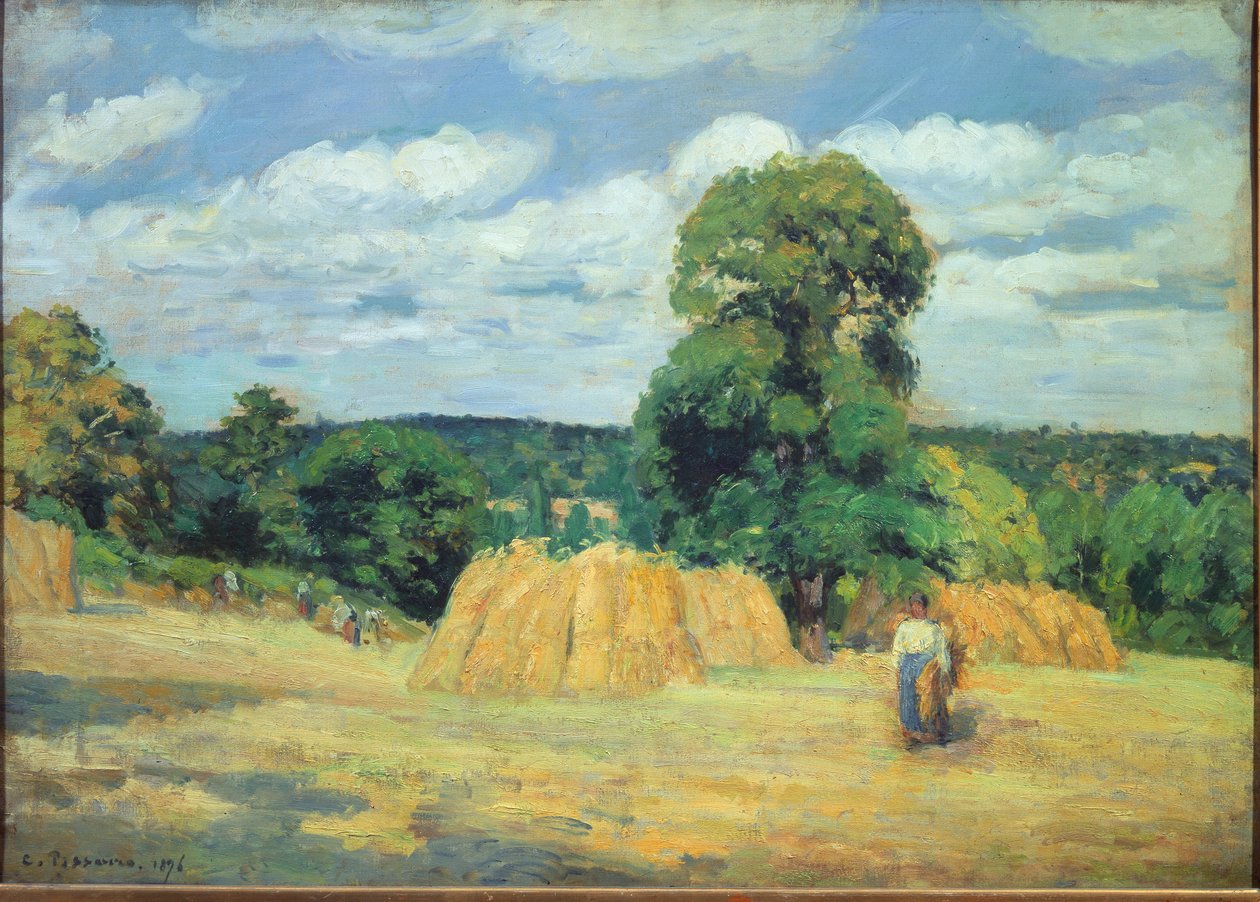 Skörden i Montfoucault i Mayenne (olja på duk av Camille Jacob Pissarro