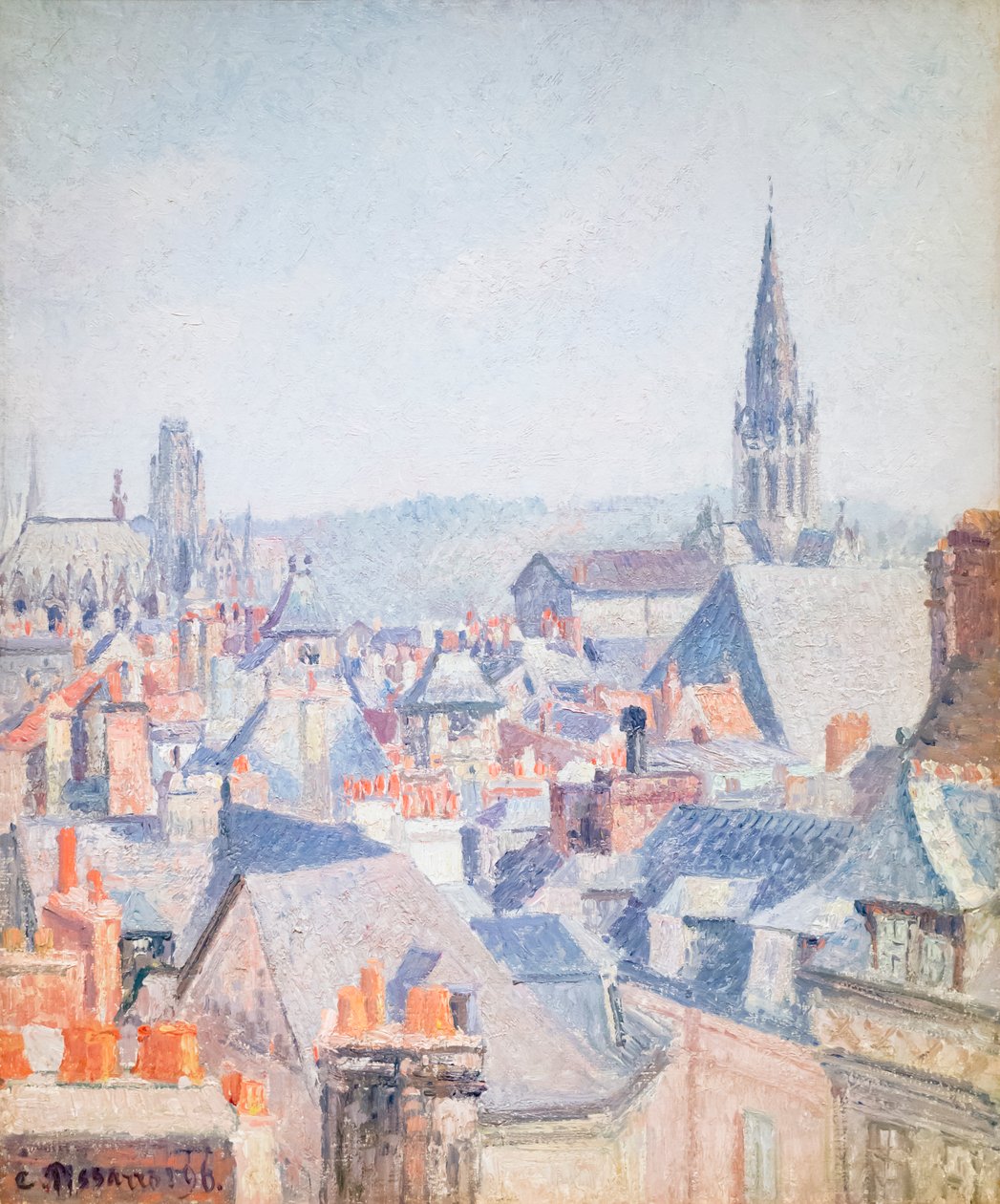 Taket av gamla Rouen, solljus av Camille Pissarro