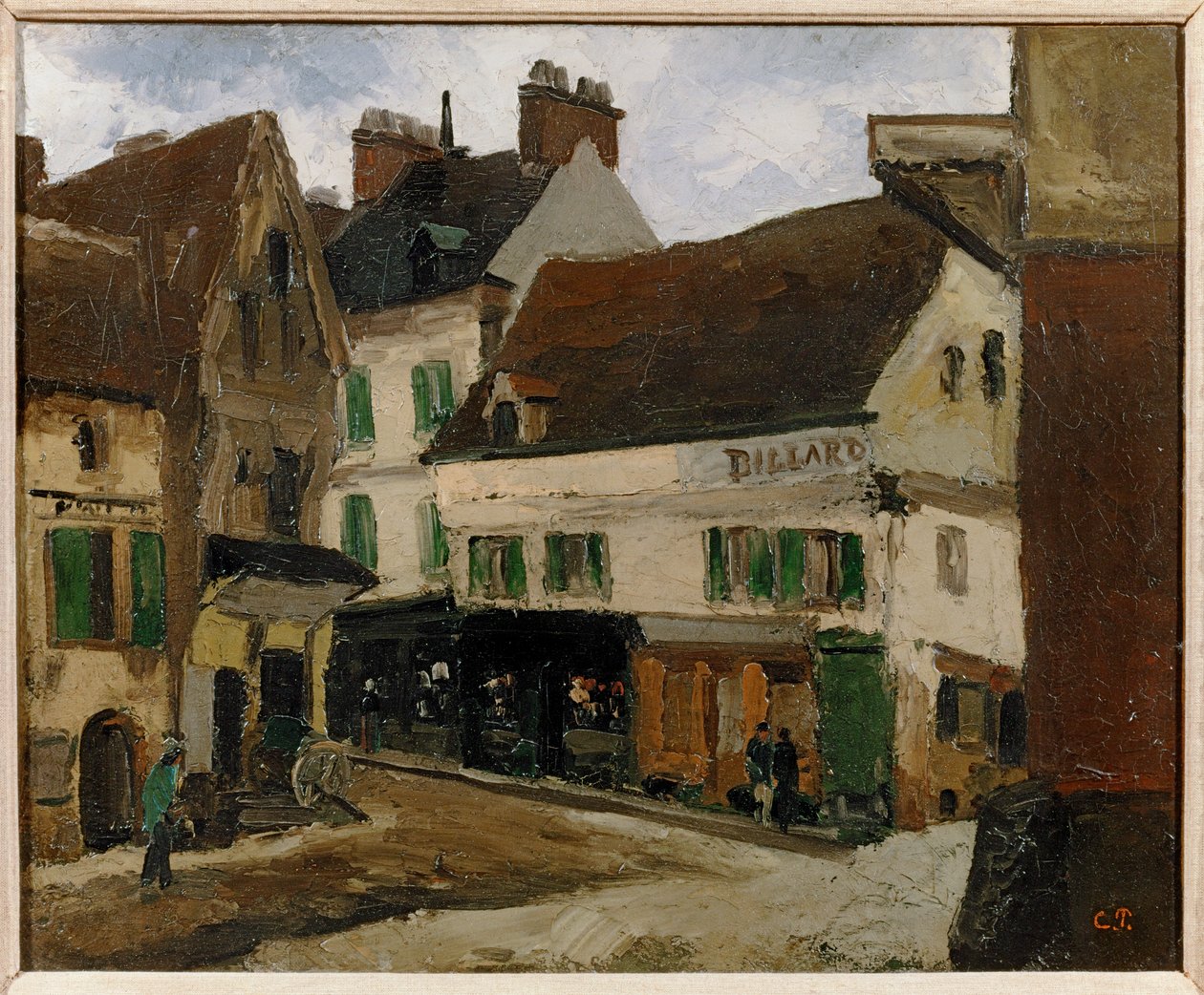 Une place a la Roche-Guyon - stadstorg i La Roche-Guyon ... (målning på duk) av Camille Pissarro