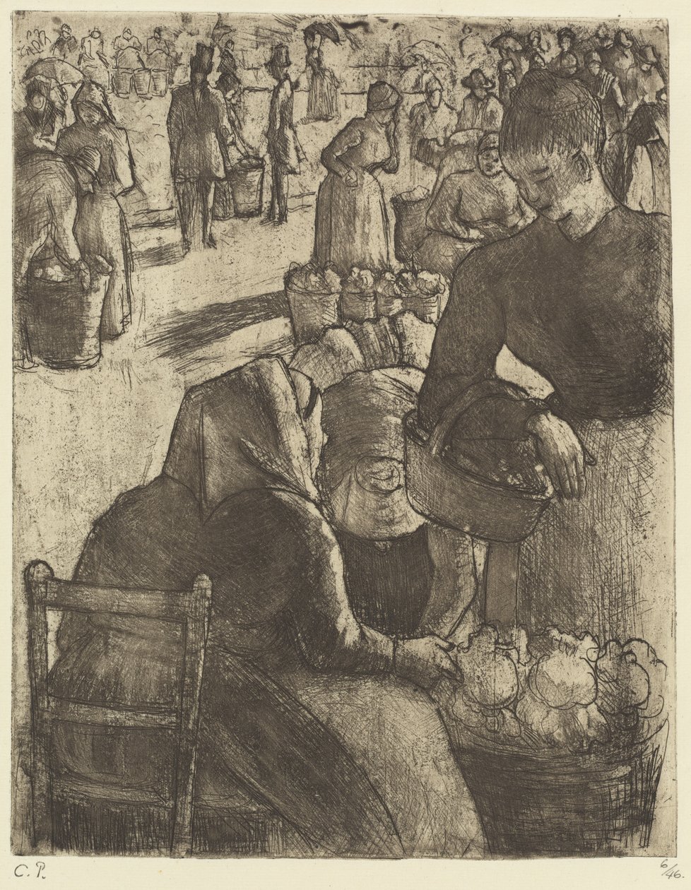 Grönsaksmarknad i Pontoise av Camille Pissarro