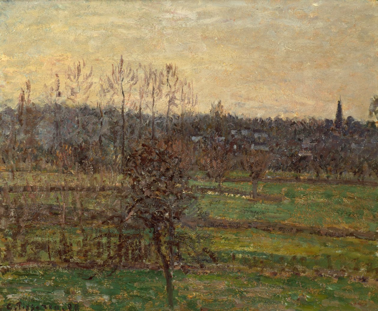 Vy över Bazincourt, vinter av Camille Pissarro