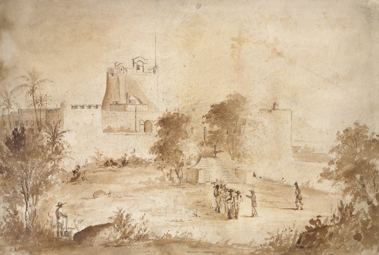 Vy över en militär fästning, Christiansfort, Charlotte Amalie, St Thomas, Västindien av Camille Jacob Pissarro