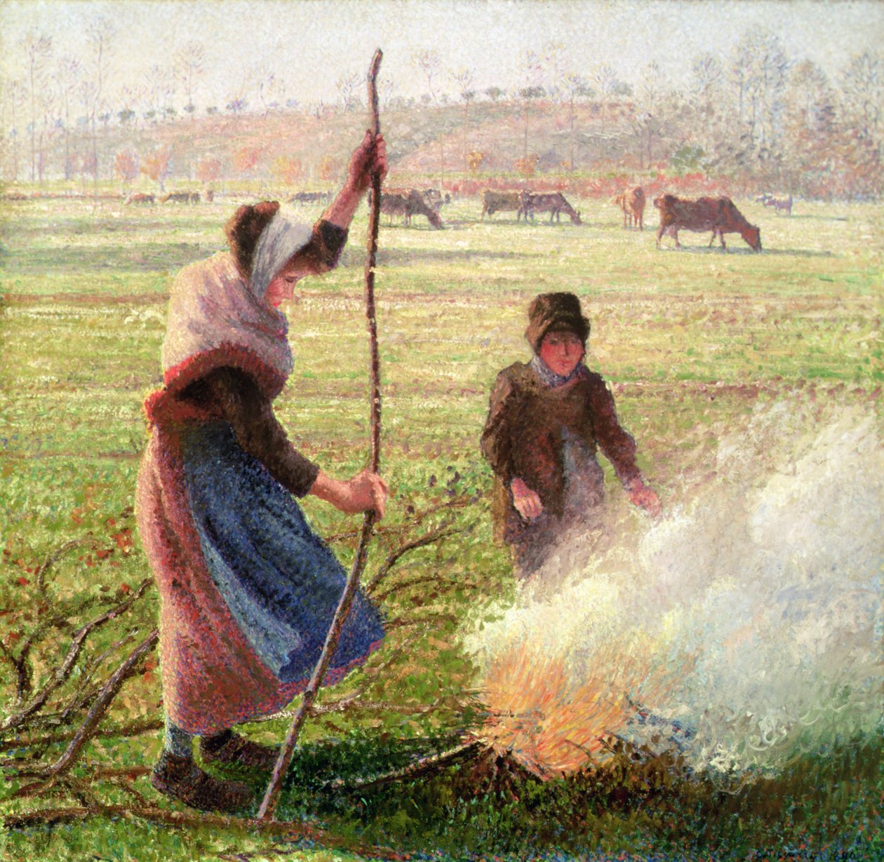 White Frost, kvinna som bryter trä av Camille Jacob Pissarro