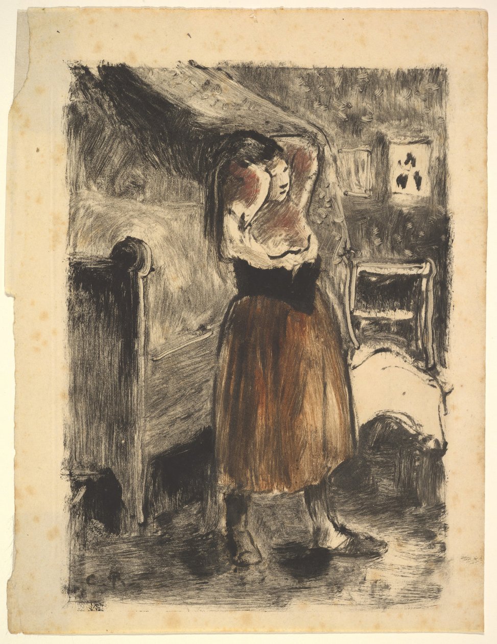 Kvinna som ordnar sitt hår, 1894. av Camille Jacob Pissarro