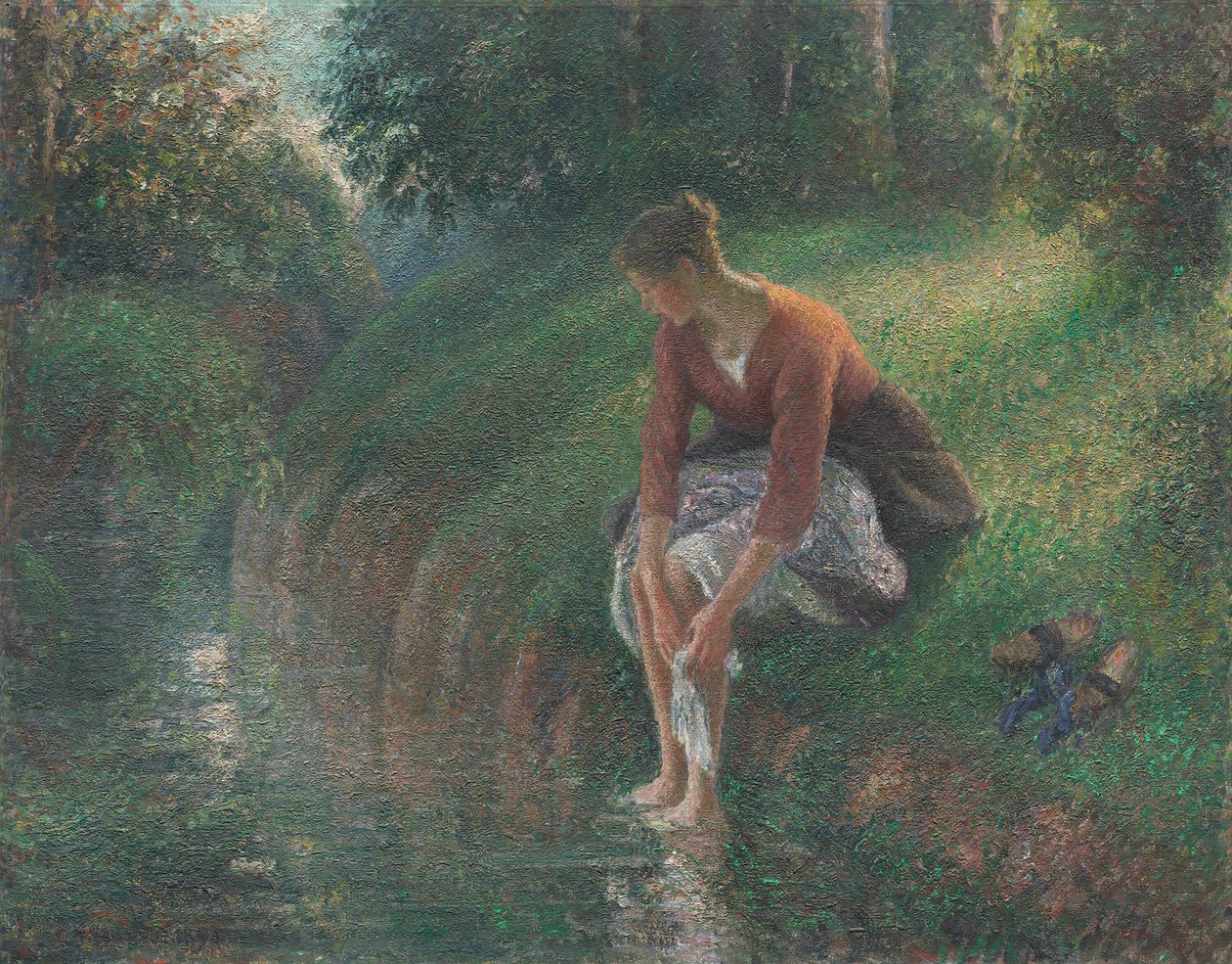 Kvinna som badar fötterna i en bäck, 189495. av Camille Pissarro