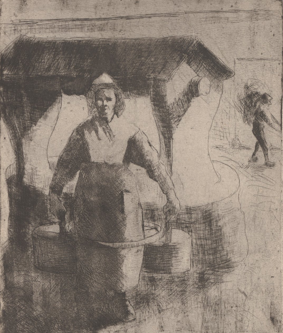 Kvinna vid en brunn, 1891. av Camille Pissarro