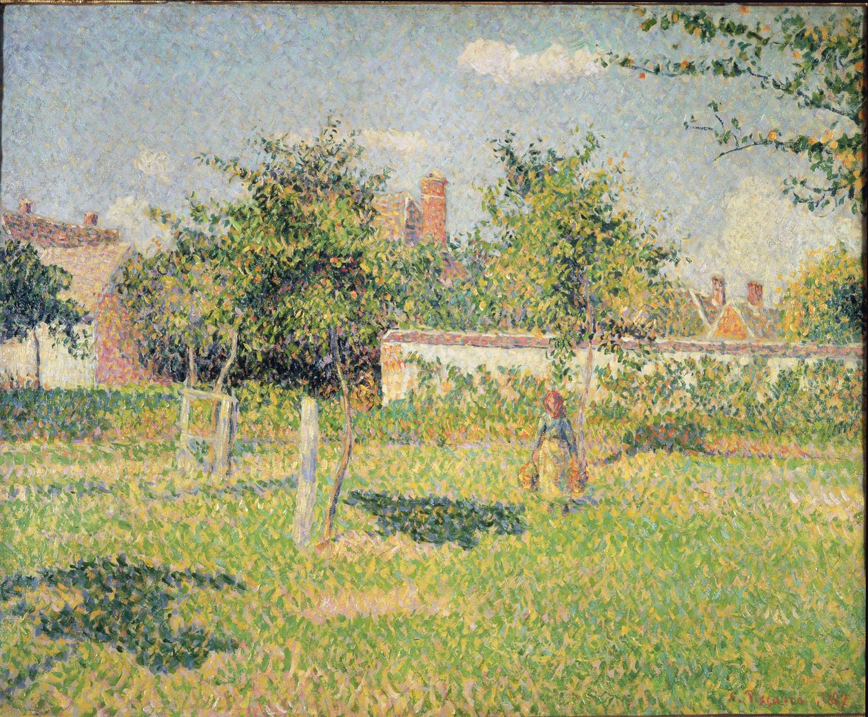 Kvinna på en äng vid Eragny (eller Vårsol på Eragnyängen - olja på duk av Camille Jacob Pissarro