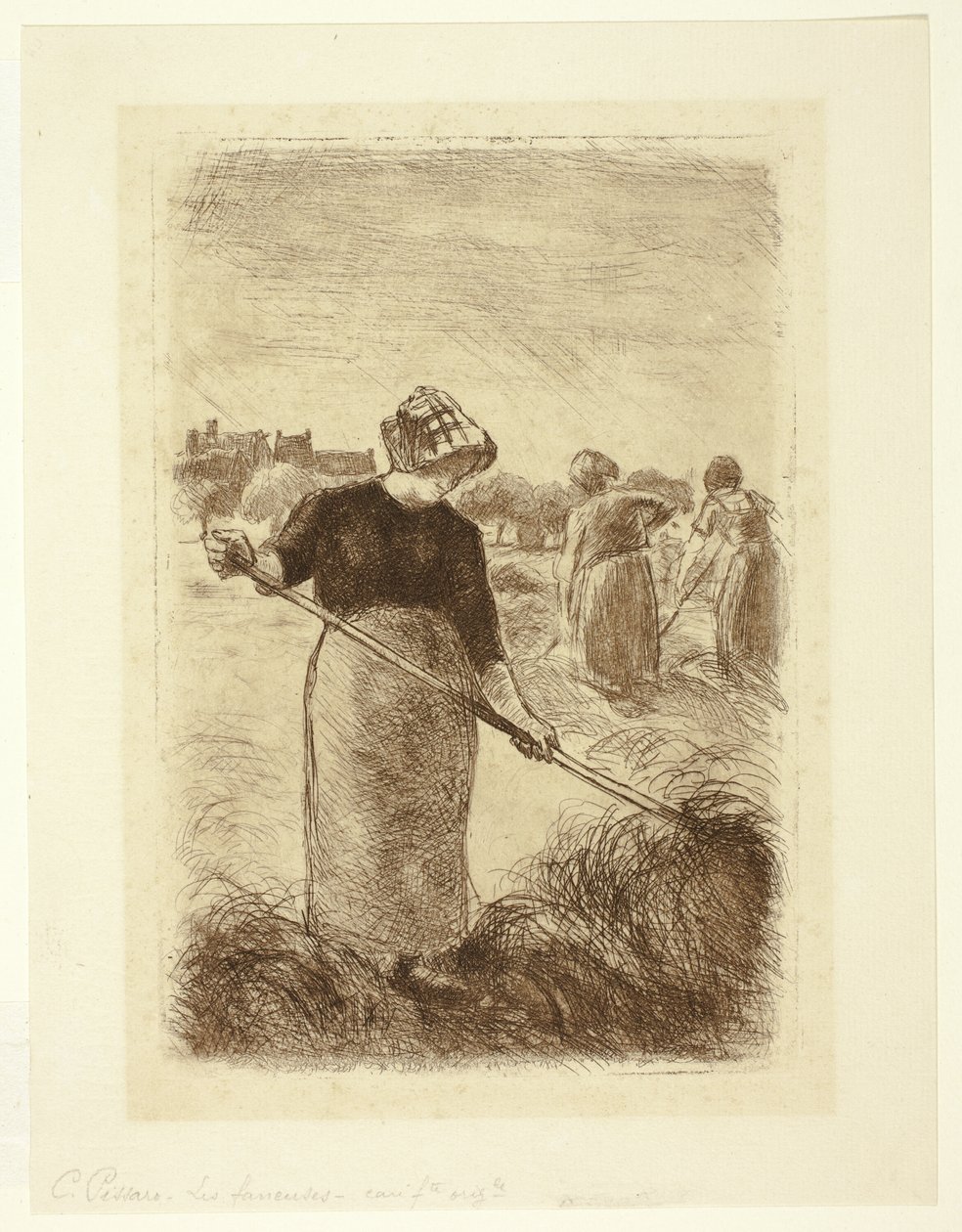 Kvinnor som kastar höet av Camille Pissarro