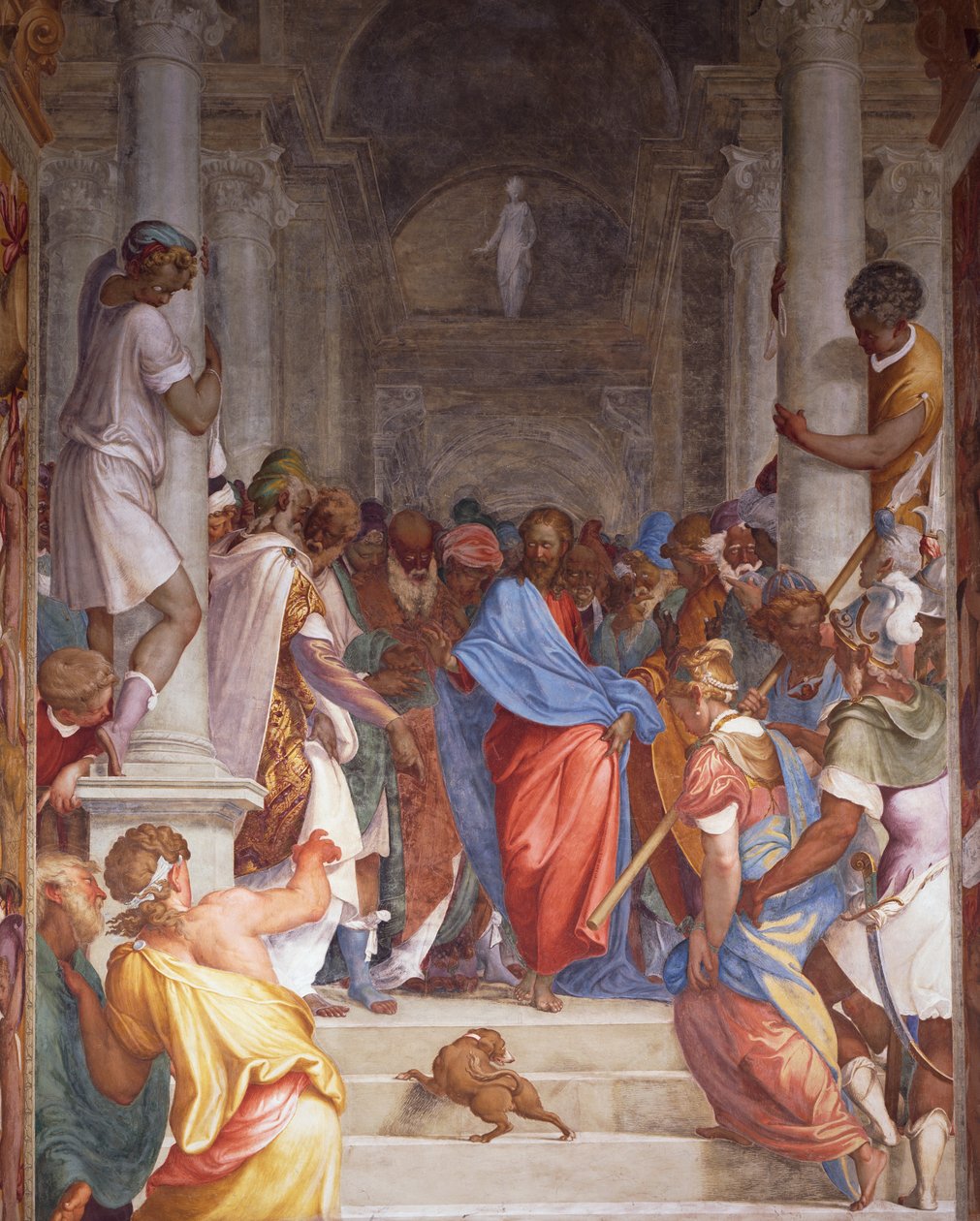 Äktenskapsbryterskan före Kristus, fresk av Camillo Boccaccino (1501-1546) i presbyteriet i kyrkan San Sigismondo, Cremona, Italien av Camillo Boccaccino