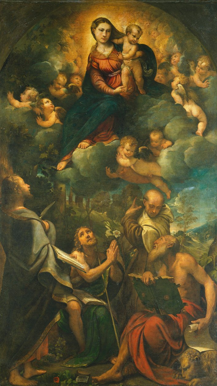 Madonna in Glory, eller Madonna med barn och heliga av Camillo Boccaccino