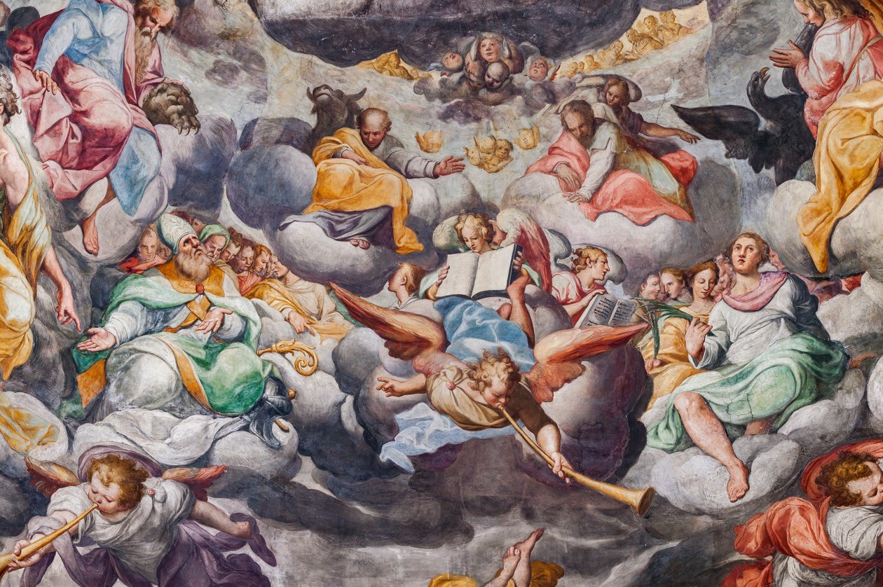 Änglar som spelar musik, detalj av den sista domen (fresk) av Camillo Procaccini