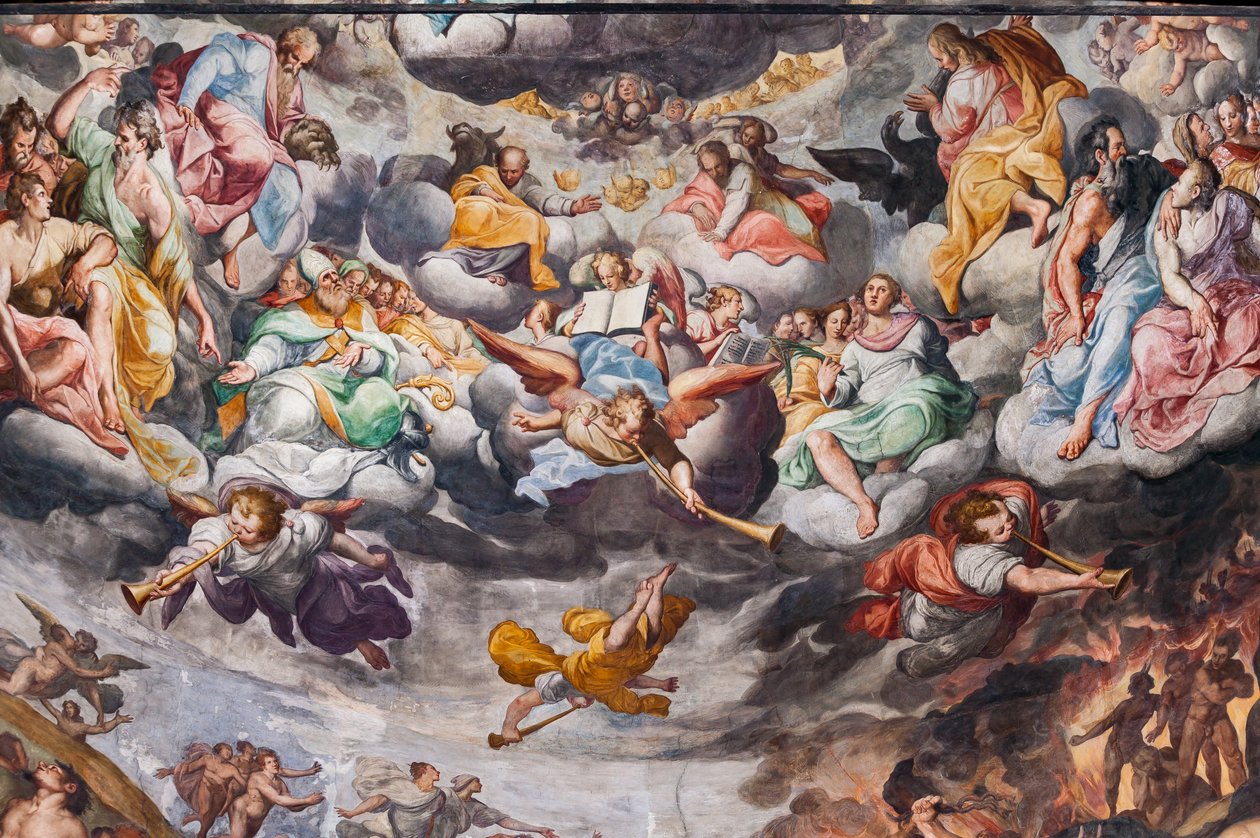 Änglar som spelar musik, detalj av den sista domen (fresk) av Camillo Procaccini