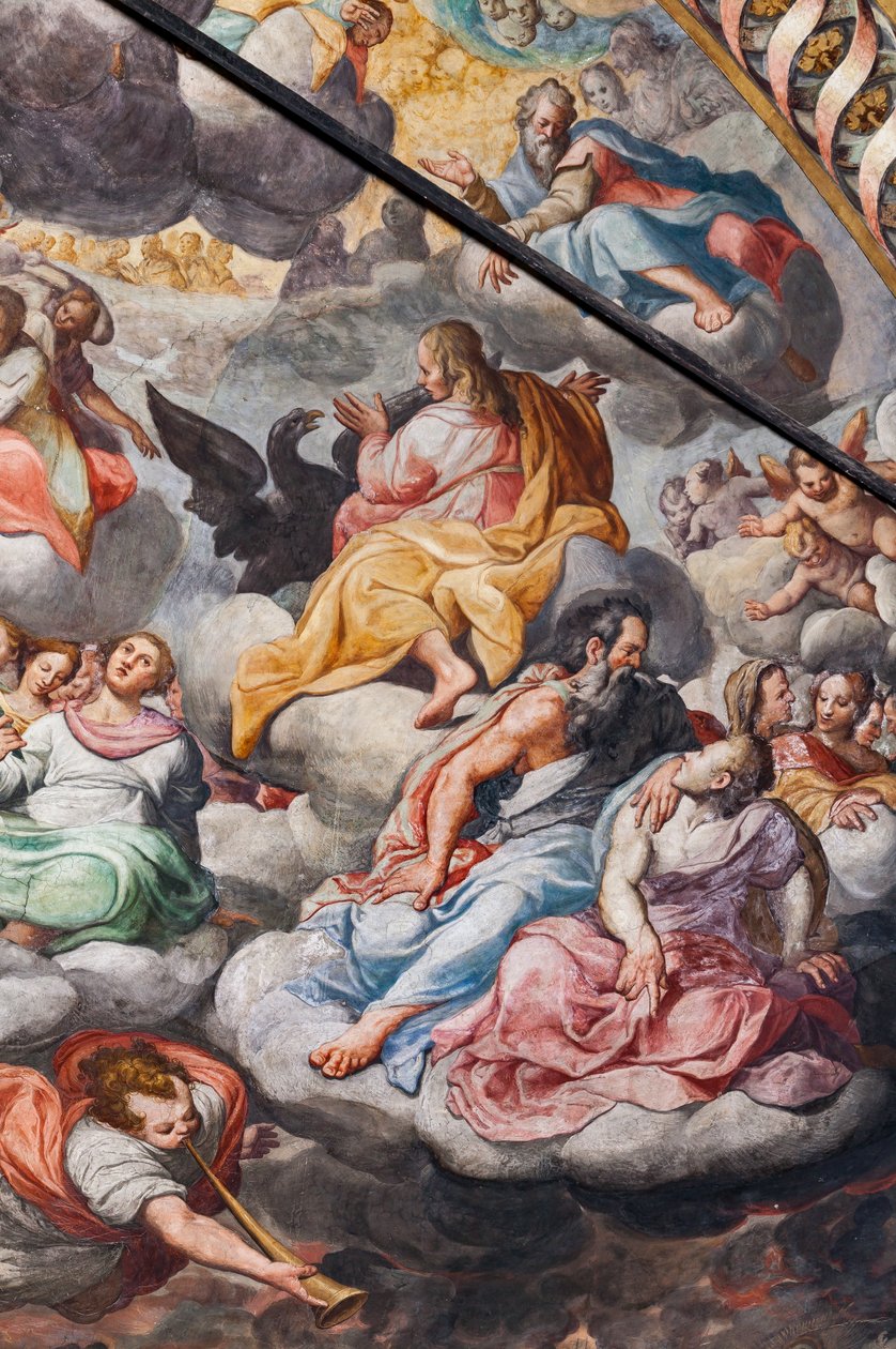 Änglar som spelar musik, detalj av den sista domen (fresk) av Camillo Procaccini