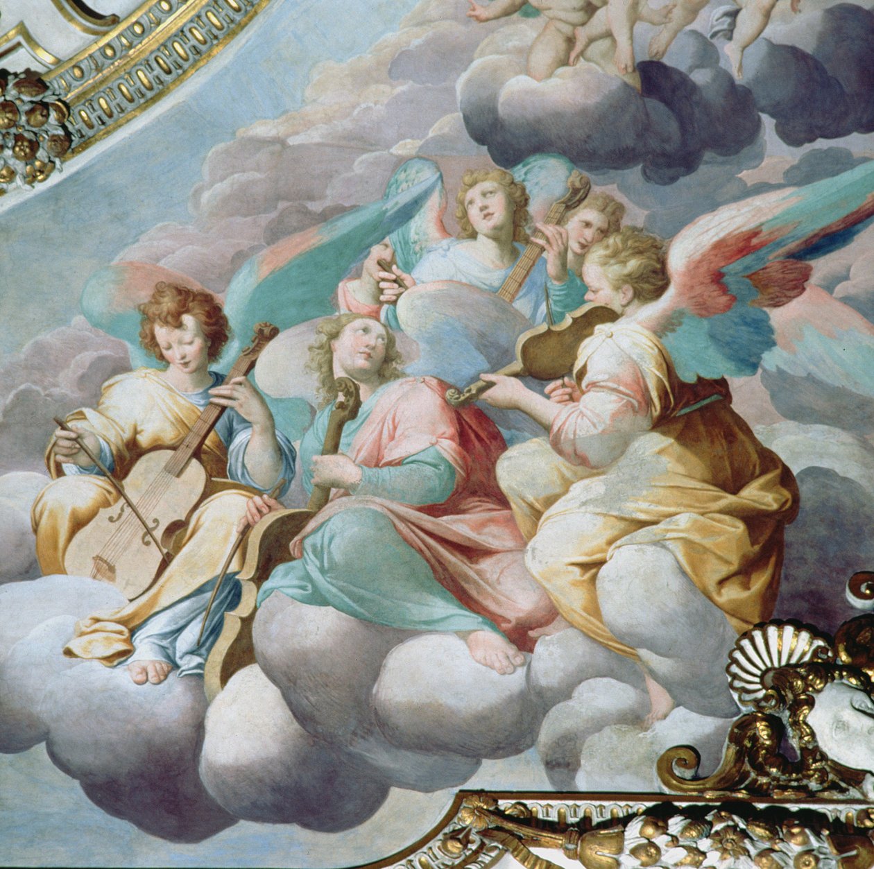 Detalj av ängelmusiker från valvet av kören (fresk) av Camillo Procaccini
