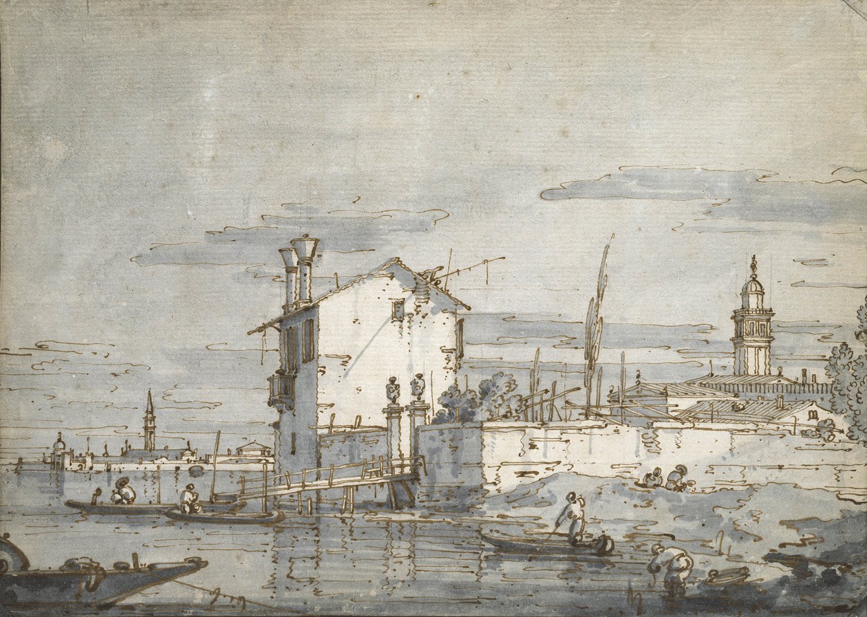 En ö i lagunen (penna och bläck med tvätt på papper) av Giovanni Antonio Canal