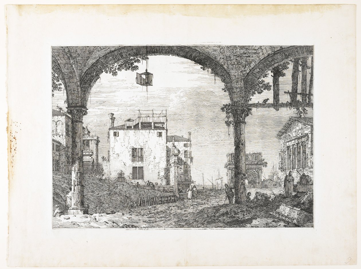 La Portique à la Lanterne, tallrik från Vedute, altre presse da i loughi, altre ideate, 1740-1745 av Giovanni Antonio Canal