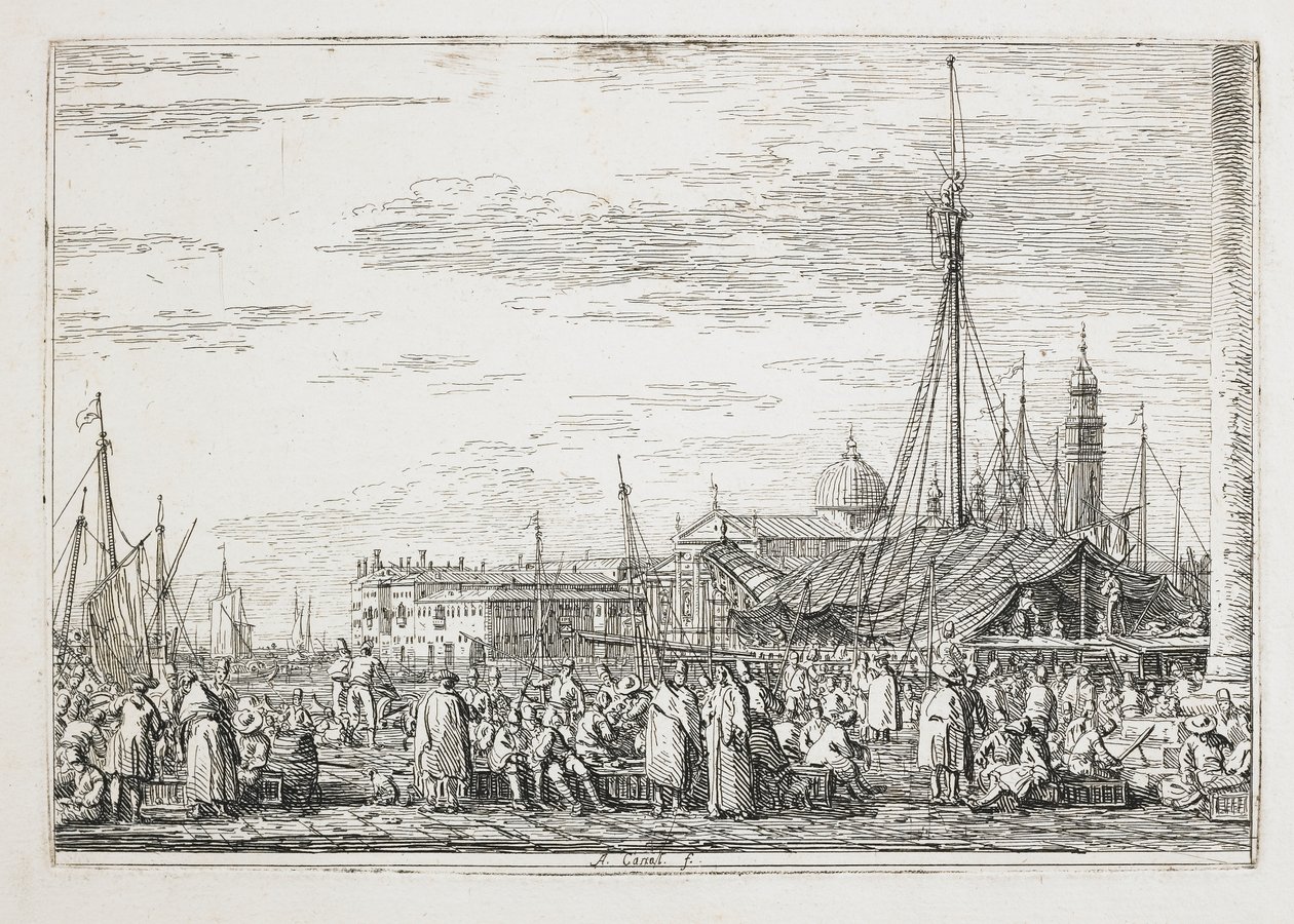 Marknaden på Molo, 1740-1745 av Giovanni Antonio Canal