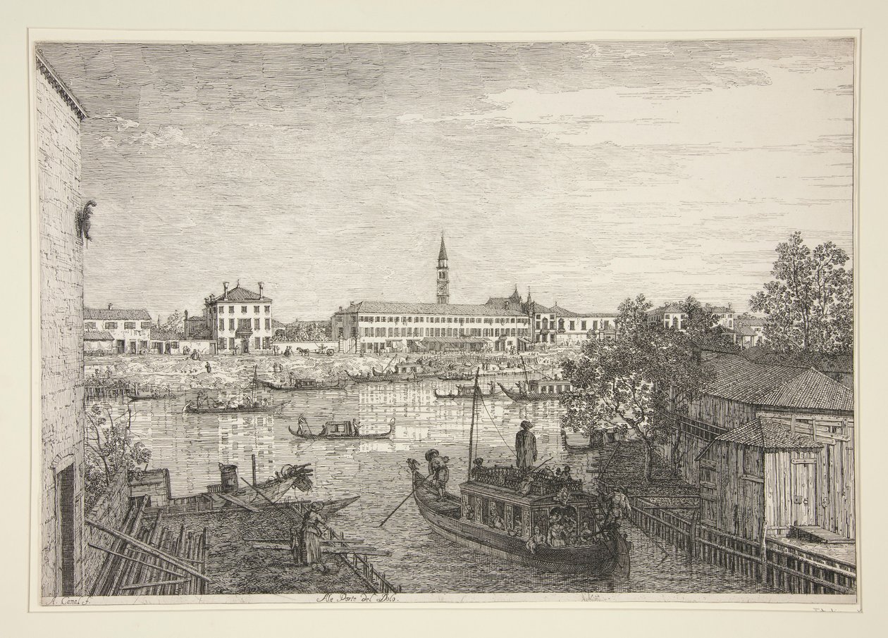 Ale Porte del Dolo (At the Locks of Dolo), från serien Vedute (Views) av Canaletto (Giovanni Antonio Canal)