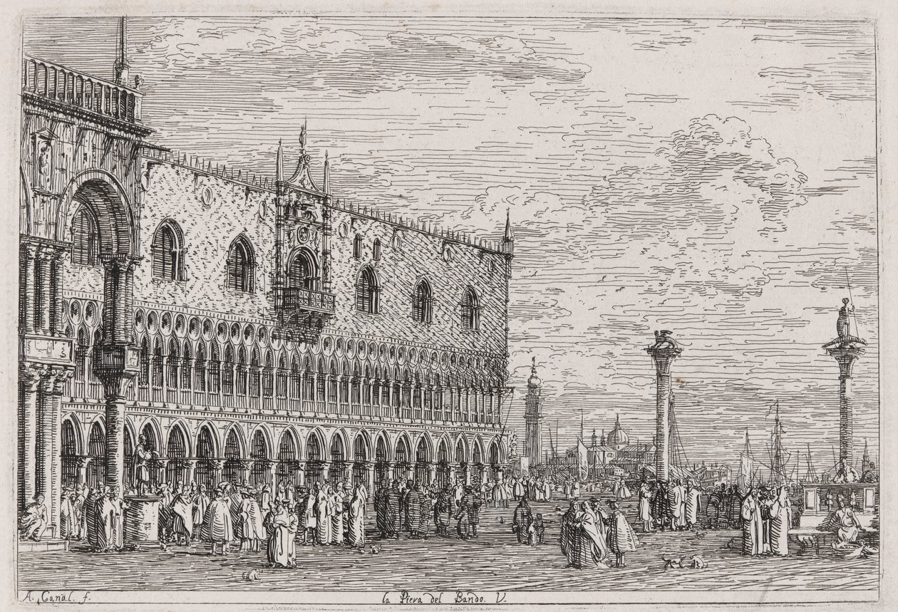 Piera del Bando. V. (The Piera del Bando. V [enice]), från serien Vedute (Views) av Canaletto (Giovanni Antonio Canal)