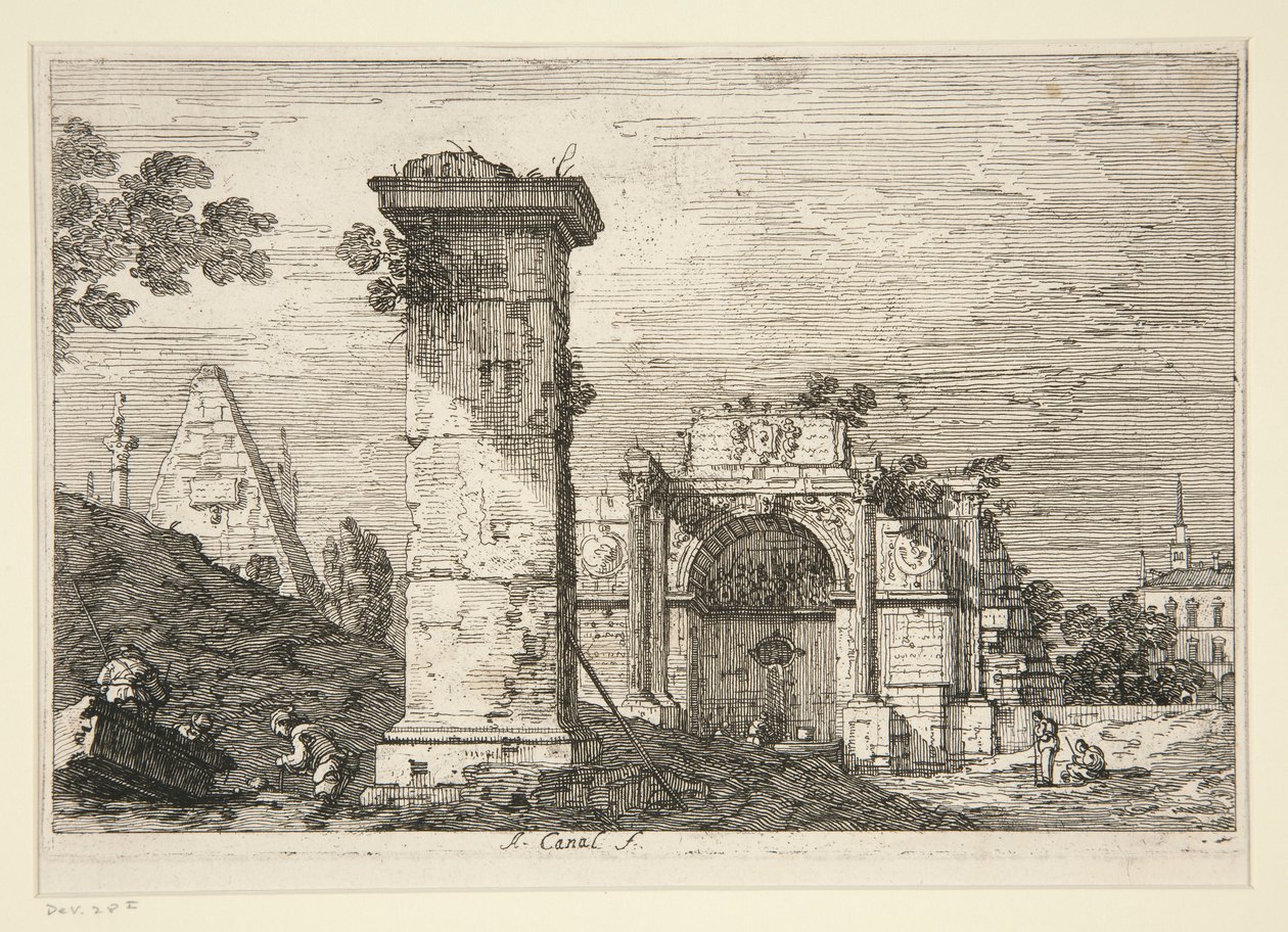 Landskap med ruinerade monument, från serien Vedute (Views) av Canaletto (Giovanni Antonio Canal)