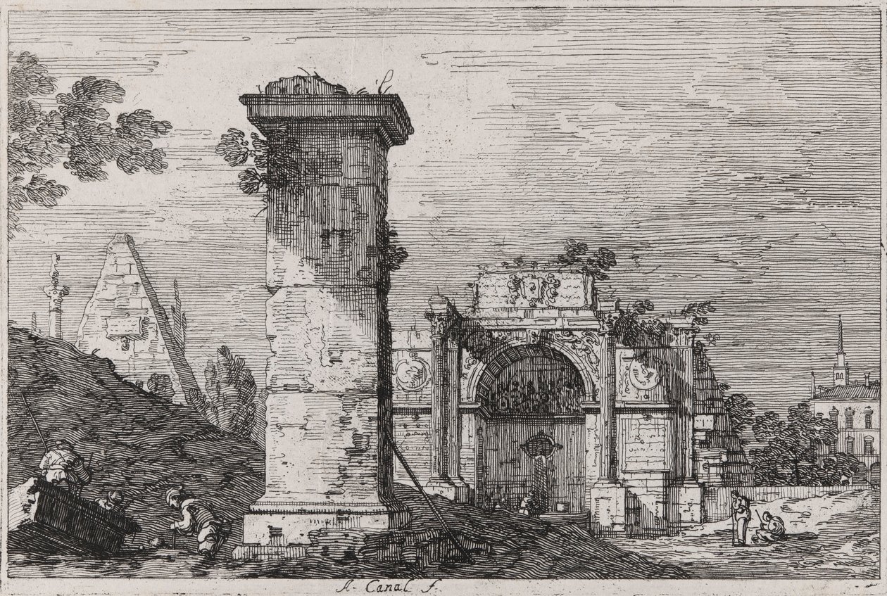 Landskap med ruinerade monument, från serien Vedute (Views) av Canaletto (Giovanni Antonio Canal)