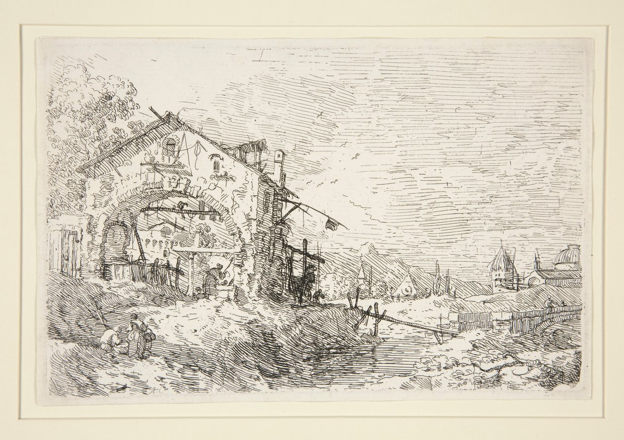 Landskap med en kvinna vid en brunn, från serien Vedute (Views) av Canaletto (Giovanni Antonio Canal)