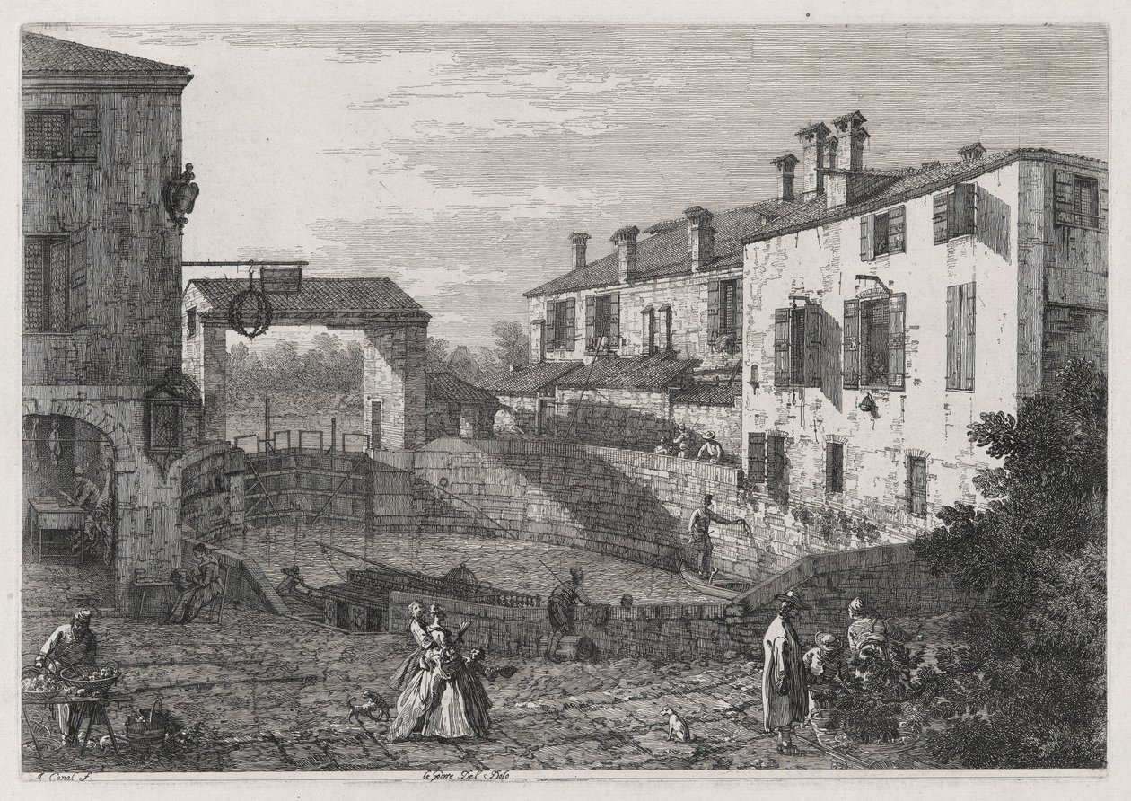 Le Porte Del Dolo (The Locks of Dolo), från serien Vedute (Views) av Canaletto (Giovanni Antonio Canal)