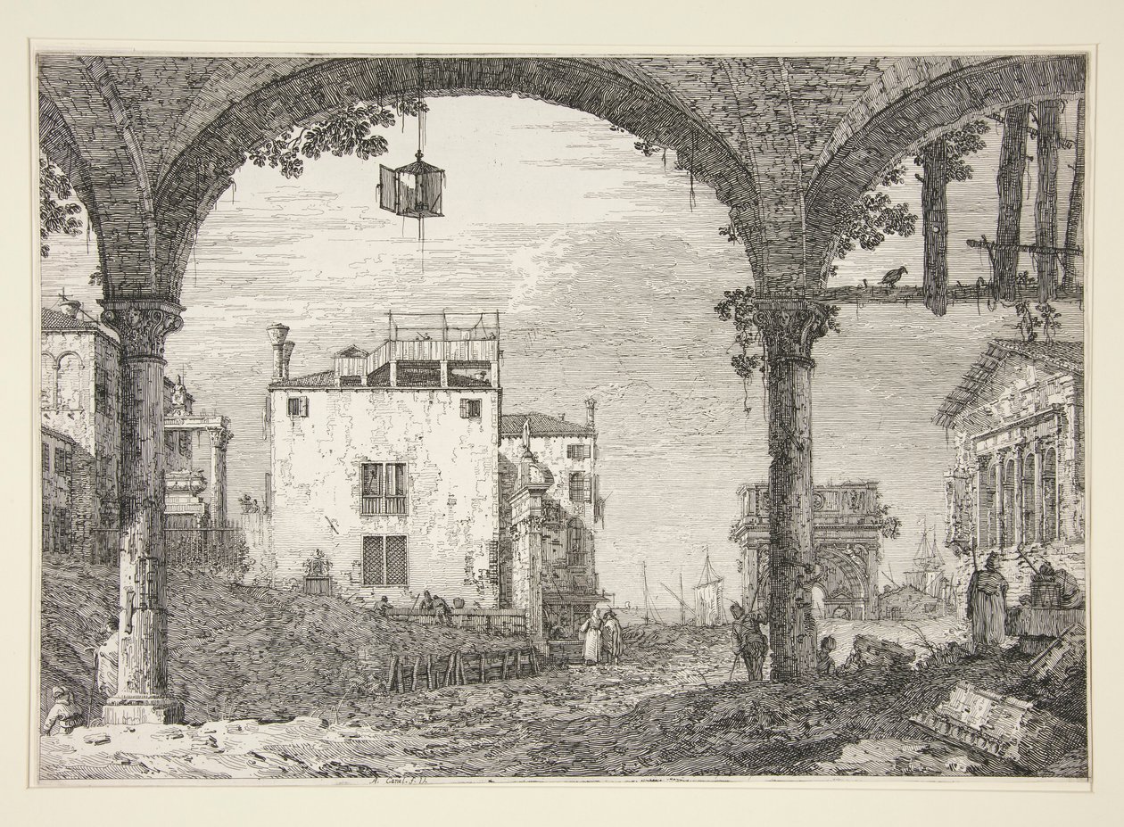 Le Portique a la lanterne (Portiken med lyktan), från serien Vedute (Views) av Canaletto (Giovanni Antonio Canal)