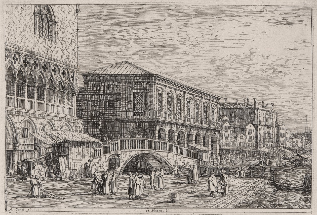 Le Preston. V. (Fängelset, Venedig]), från serien Vedute (Views) av Canaletto (Giovanni Antonio Canal)
