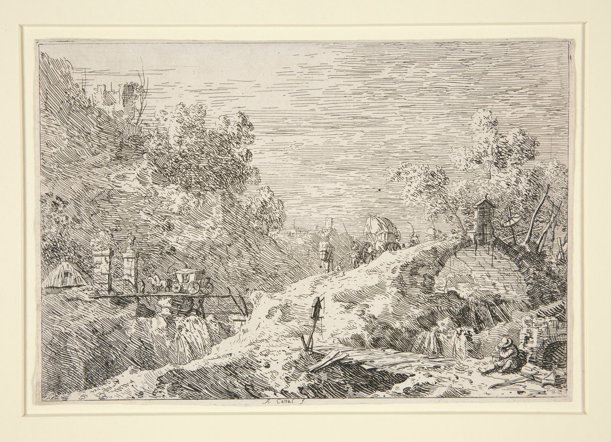 Bergslandskap med fem broar, från Vedute (utsikt) av Canaletto (Giovanni Antonio Canal)