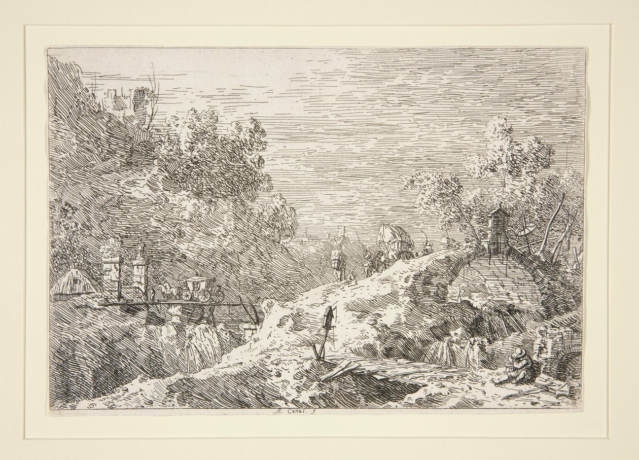 Bergslandskap med fem broar, från serien Vedute (Views) av Canaletto (Giovanni Antonio Canal)
