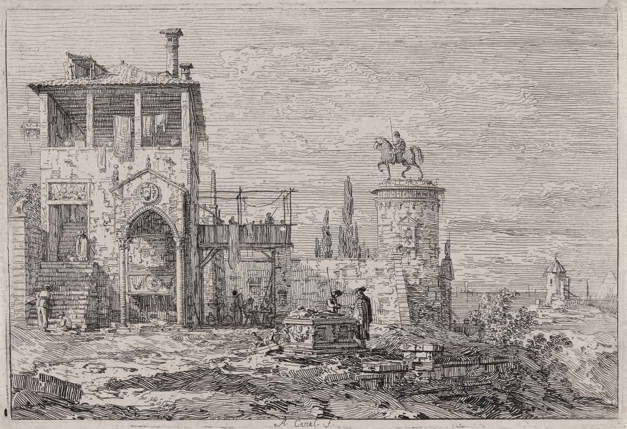 Ryttarmonumentet, från serien Vedute (Views) av Canaletto (Giovanni Antonio Canal)