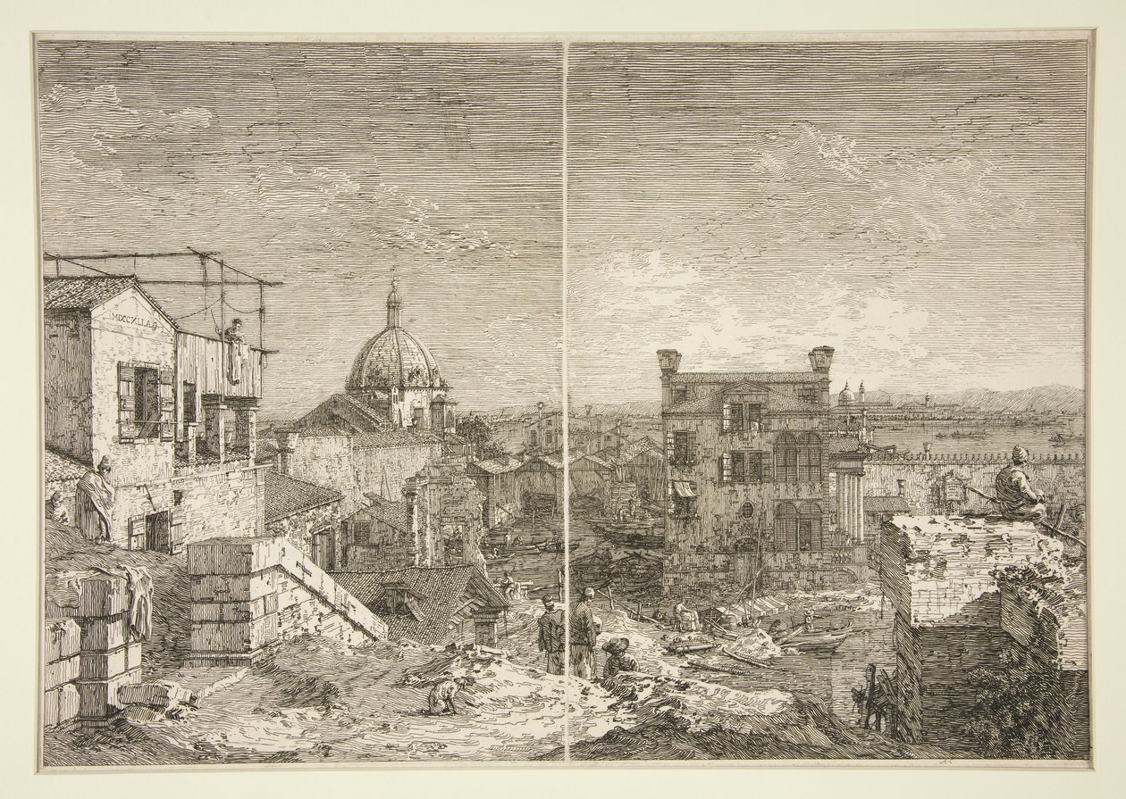 The House with the Inscription [och] The House with the Perstyle, från serien Vedute (Views) av Canaletto (Giovanni Antonio Canal)