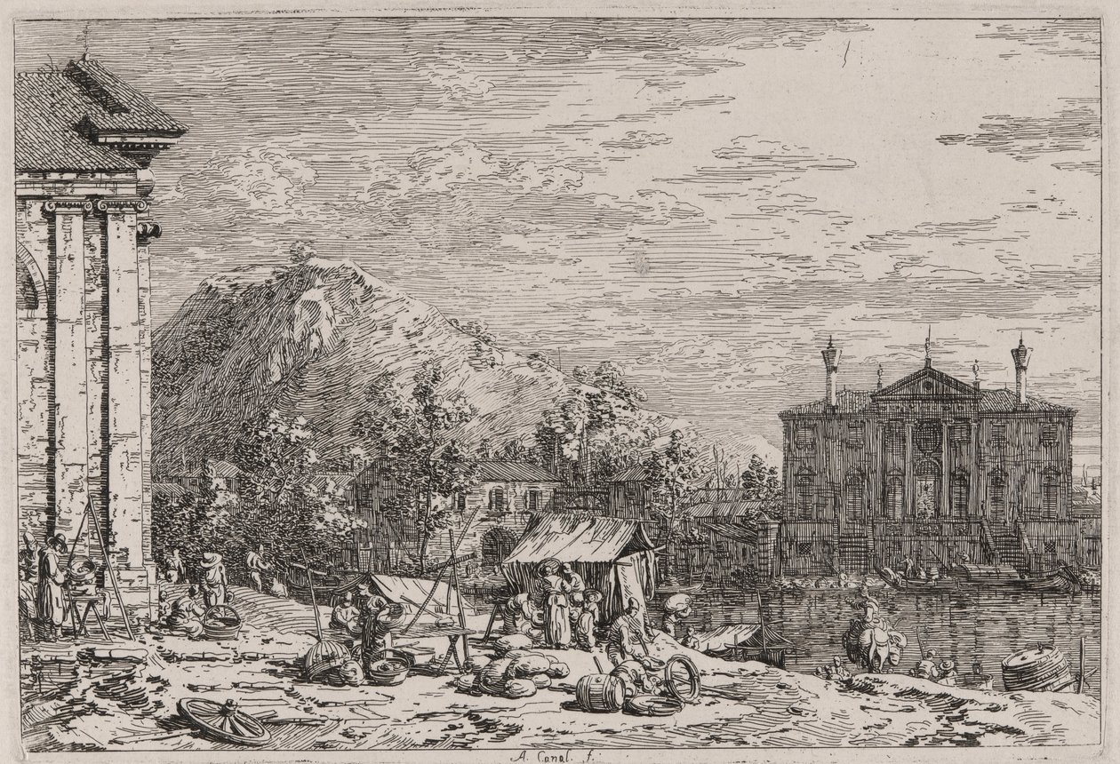 Marknaden på Dolo, från serien Vedute (Views) av Canaletto (Giovanni Antonio Canal)