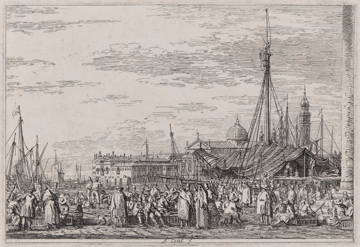 The Market on the Molo, från serien Vedute (Views) av Canaletto (Giovanni Antonio Canal)