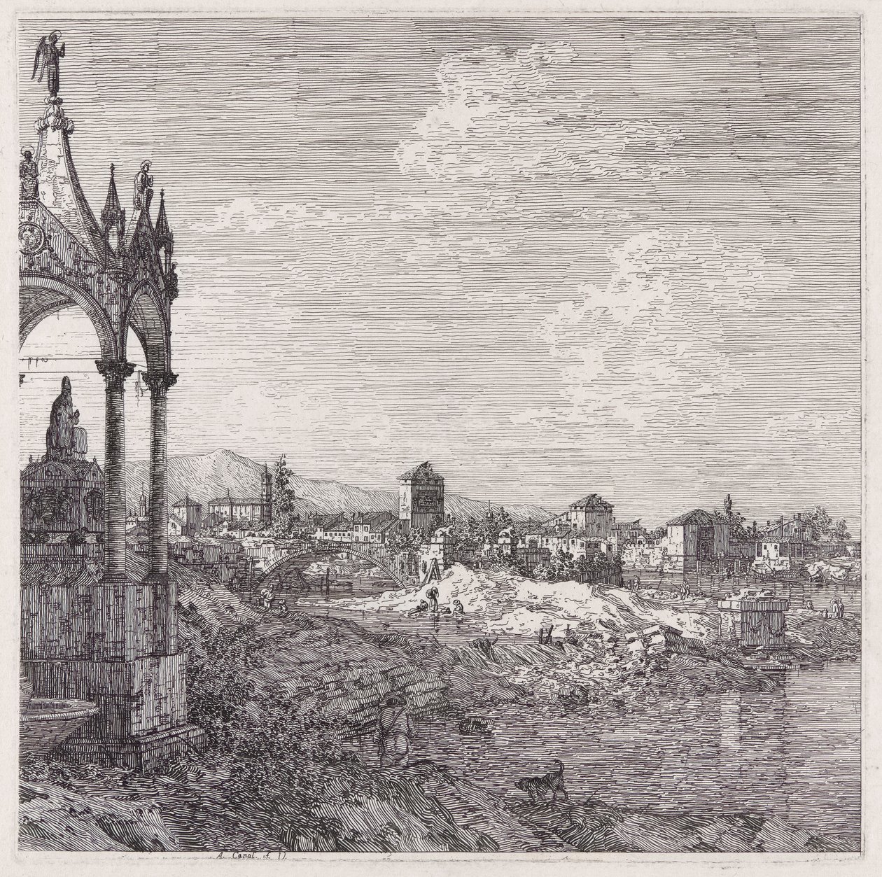 Utsikt över en stad med en biskop av Canaletto (Giovanni Antonio Canal)