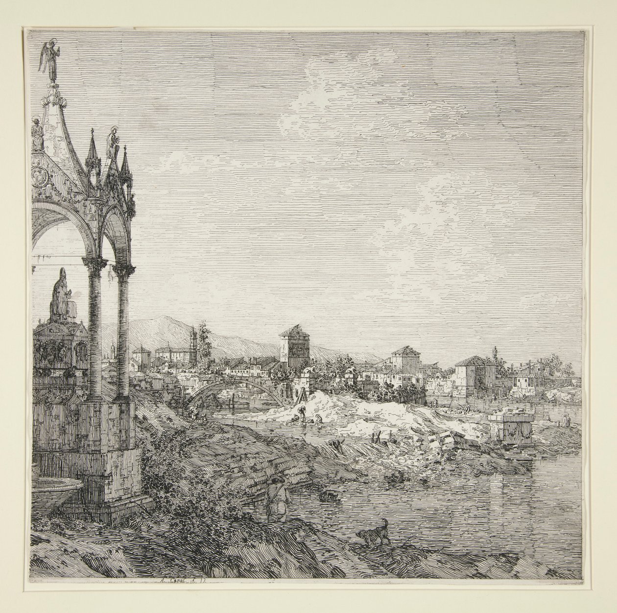 Utsikt över en stad med en biskop av Canaletto (Giovanni Antonio Canal)