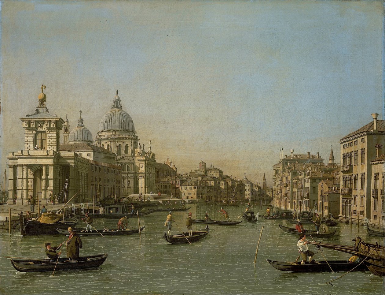 Ingång till Canal Grande nära Punta della Dogana och Santa Maria della Salute av Canaletto (workshop of)