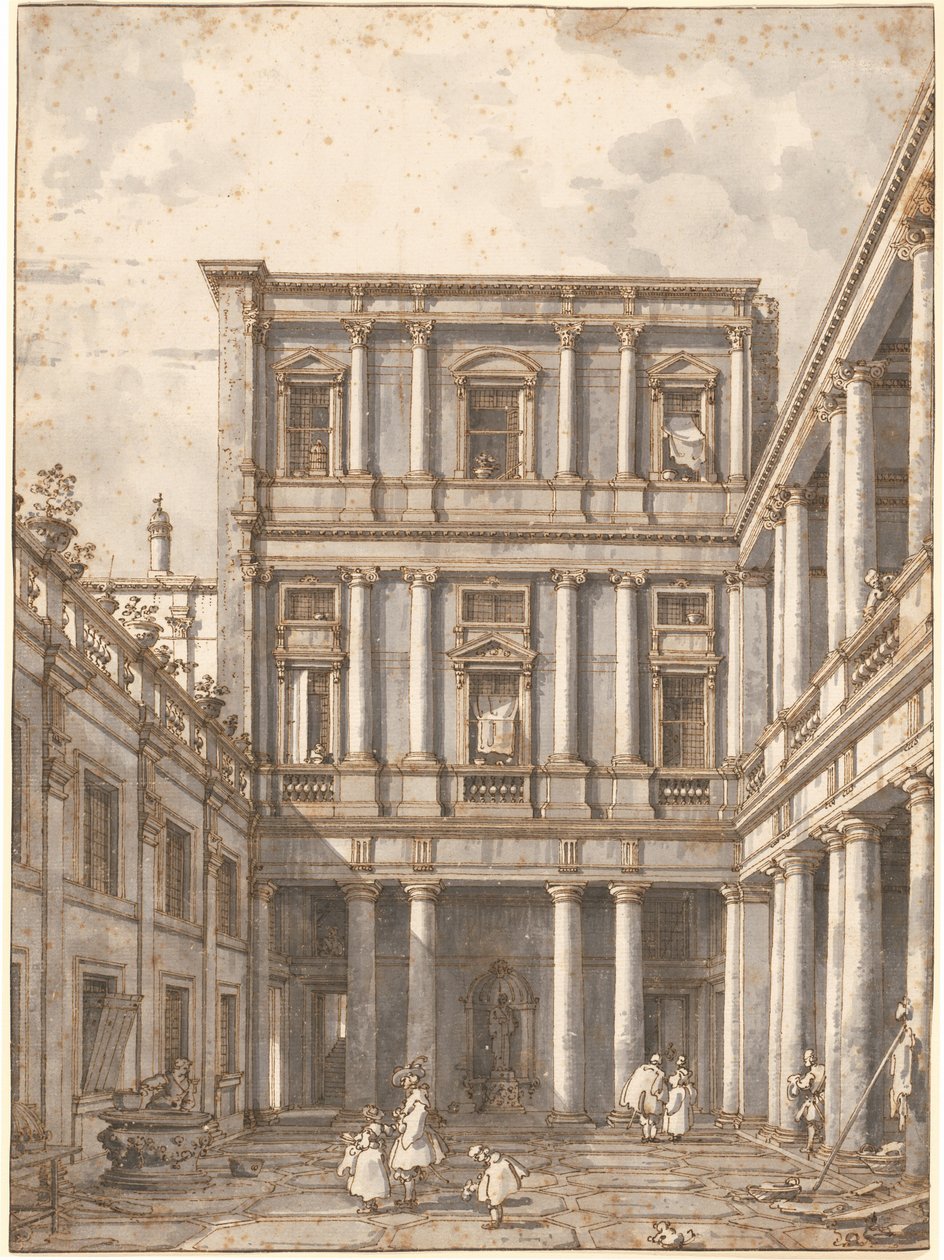 En venetiansk innergård, i Procuratie Nuove, ca. 1760. av Canaletto