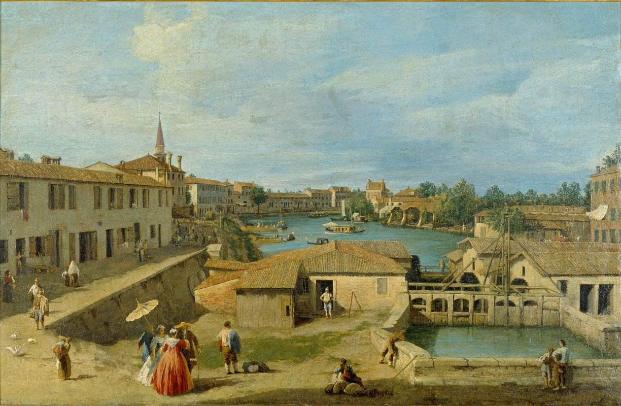 Utsikt över Dolo vid Brentakanalen, c1725-1729 av Canaletto