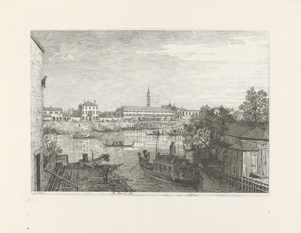 Förtöjningsplats i Dolo Alla Porte di Dolo (titel på objekt) Ansikten på befintliga och påhittade platser (serietitel) Vidute altre prese da i Luoghi altre ideate av Antonio Canal (serietitel) av Canaletto