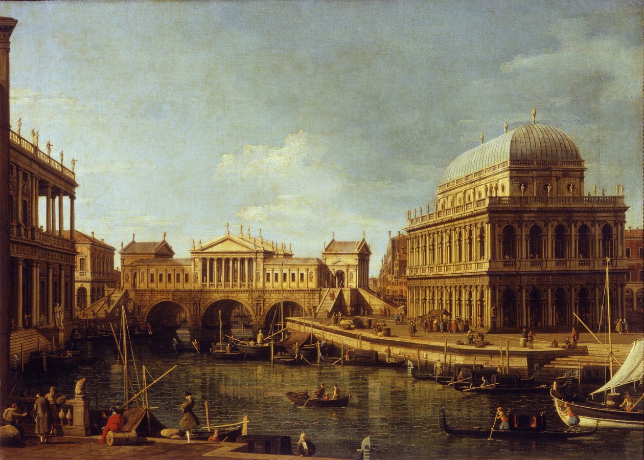 Capriccio med den palladiska arkitekturen, 1757-1759 av Canaletto