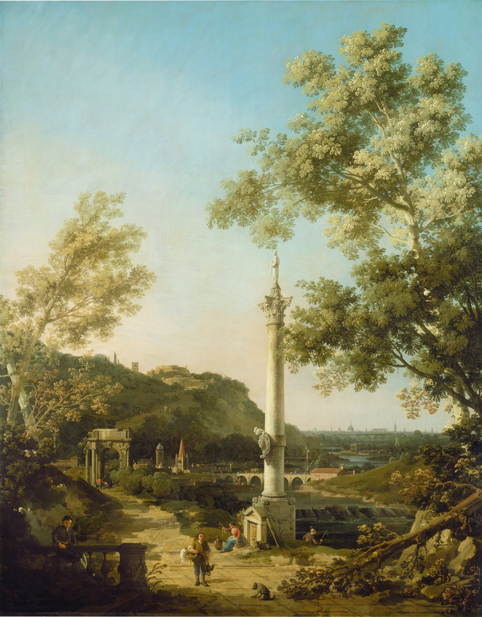 Engelsk landskap Capriccio med en kolumn, ca. 1754. av Canaletto