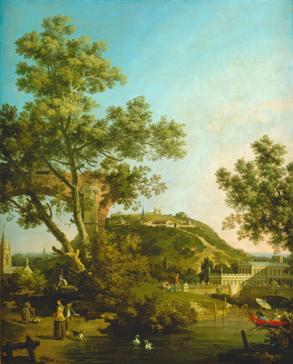 Engelskt landskapscapriccio med ett palats av Canaletto