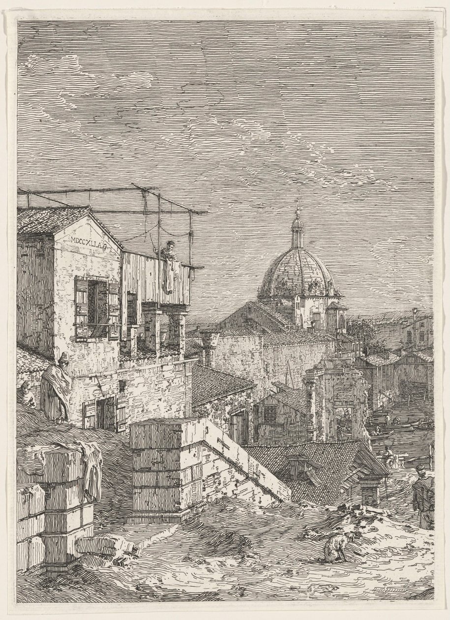Imaginär utsikt över Venedig (vänstra delen) av Canaletto